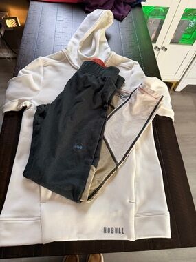 NOBULL White Hoodie with Janji Black Leggings